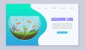 Fish aquarium with golden fishes vector web template. Fish aquarian house underwater tank bowl. Home aquarium system