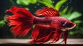 fish in aquarium Large red male crown tail siamese fighting fish