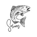 Fish Atlantic Salmon. Hand drawn vector illustration. Engraving style. Royalty Free Stock Photo