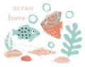 Fish baby cute print. Sweet sea animal. Ocean lover - text slogan.