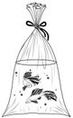 Fish in a bag. Isolated illustration of domestic animals. Goldfish from the pet store.