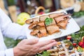 Fish.Barbecue smoked fish on catering Royalty Free Stock Photo
