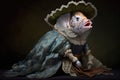 Fish in baroque dress, concept of Anthropomorphic animals, created with Generative AI technology