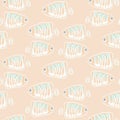 Fish beige soft pastels aquatic seamless pattern.