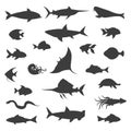 Fish black silhouettes vector icons