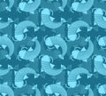 Fish blue hunter pattern. Protective camouflage background. Military texture