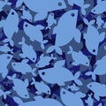 Fish blue Military pattern seamless. Fishes Army background. soldier texture