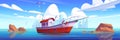 Fish boat in sea water background illustration