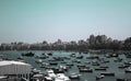 Fish boats parking near the Citadel of Qaitbay on the coast of Alexanderia