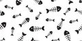 Fish bone seamless pattern vector tuna salmon dolphin shark ocean sea tropical scarf isolated tile background repeat wallpaper