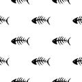 Fish bones Seamless pattern. Fish skeleton doodle, Hand drawn Cartoon Vector illustration Royalty Free Stock Photo