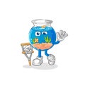 Fish bowl sick with limping stick. cartoon mascot vector