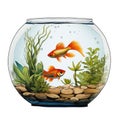 A fish bowl with two goldfishs in it. Circular water tank. Royalty Free Stock Photo