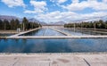 Fish breeding. Baths and protective nets. Trout fish farm