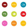 Fish breeding icons set, flat style