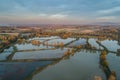 Fish breeding ponds, fish pond in Bielsko Biala, Beskid Mountains Poland Aerial drone