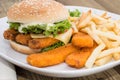 Fish Burger with Chips Royalty Free Stock Photo