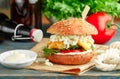 Fish burger. Delicious burgers with fried white fish