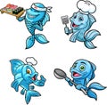 Fish Cartoon Characters. Vector Hand Drawn Collection Set Royalty Free Stock Photo