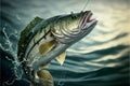 Fish caught on a fishing hook in the water. 3d rendering