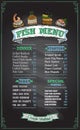 Fish chalk menu board vector mockup with dinner
