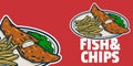 Fish and Chips - Cartoon style colorful vector illustration. Seafood icon concept isolated Royalty Free Stock Photo