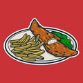 Fish and Chips - Cartoon style colorful vector illustration. Seafood icon concept isolated Royalty Free Stock Photo