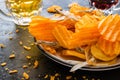 Fish and chips close-up on a beer background Royalty Free Stock Photo