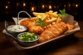 Fish and chips dish on a plate Ai generated Royalty Free Stock Photo