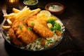 Fish and chips ensemble served alongside a petite salad