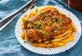 Fish and Chips. Fried fish fillet and potatoes in a white plate Royalty Free Stock Photo