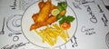 fish and chips meal breaded cod fish fillet with French fries served on plate Royalty Free Stock Photo