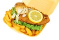 Fish And Chips With Mushy Peas In A Take Away Tray Royalty Free Stock Photo