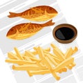Fish and chips served with sauce vector illustration Royalty Free Stock Photo
