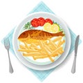 Fish and chips served with vegetables vector illustration Royalty Free Stock Photo