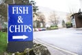 Fish and chips shop cafe takeaway sign uk Royalty Free Stock Photo