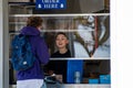 Fish and chips store located in a park using plexiglass to protect workers and customers during the COVID-19 pandemic. Royalty Free Stock Photo