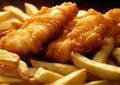 Fish and chips traditional english food.Macro.AI generative