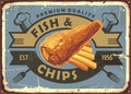 Fish and chips vintage restaurant advertising sign Royalty Free Stock Photo