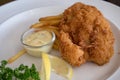 Fish and chips on white plate Royalty Free Stock Photo