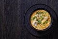 Fish chowder with cod, green peas, potatoes Royalty Free Stock Photo