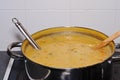 Fish chowder in a large pan. Royalty Free Stock Photo