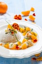 Fish in citrus sauce with rice. Royalty Free Stock Photo