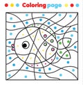 Fish coloring page. Color by dots, printable activity. Worksheet for toddlers and pre school age. Children educational game