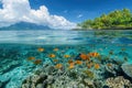 Fish on a coral reef in a tropical lagoon. French Polynesia