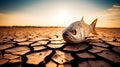 Fish on Cracked Dry Land at Sunset Royalty Free Stock Photo