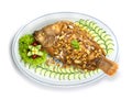 Fish with Crispy Garlic and Peppers Thai Food and Asian fusion Style Royalty Free Stock Photo