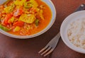Fish curry with smoked cod and rice. Royalty Free Stock Photo