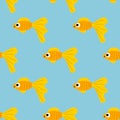 Cute colorful cartoon gold fish in flat style seamless pattern.