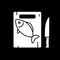 Fish on cutting board dark mode glyph icon